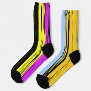 Chaussette Jaune Vert Bleu Violet Noir Rayures Verticales