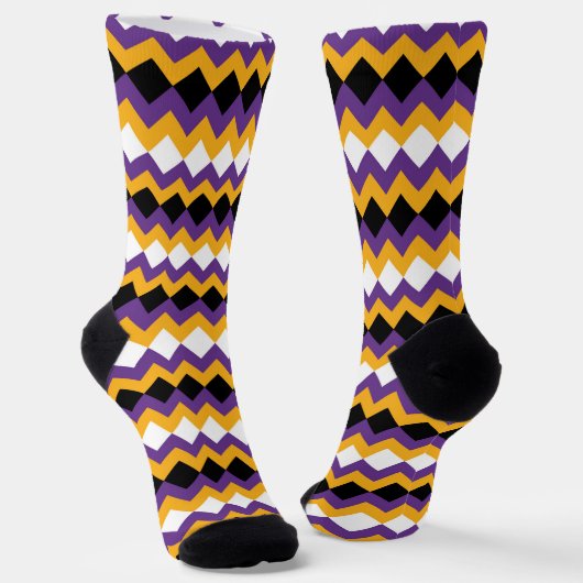 Chaussette Jaune, violet, noir et blanc Zigzag Chevron (Angulaire)