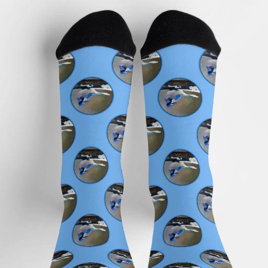 Chaussette Jay Bleu en hiver Peinture de neige Oiseau origina (Haut)