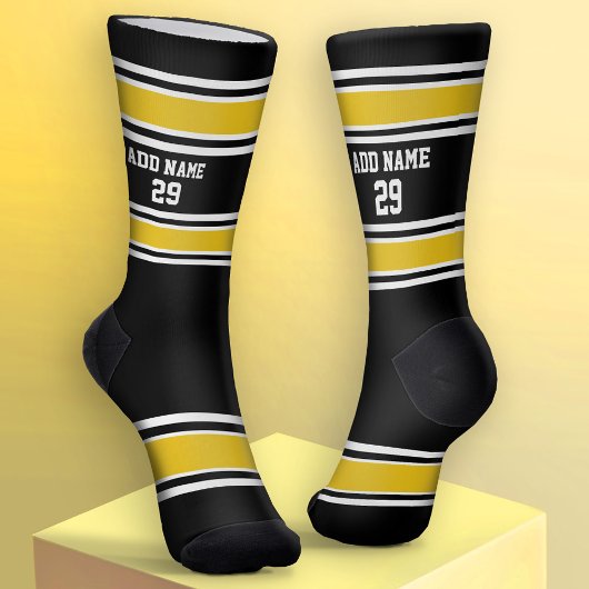 Chaussette Jersey Sport Jaune Noir et Doré - Nom Numéro