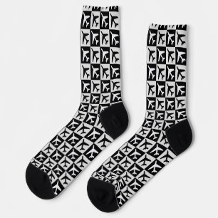 Chaussette Jets d'aviation blanc noir géométrique