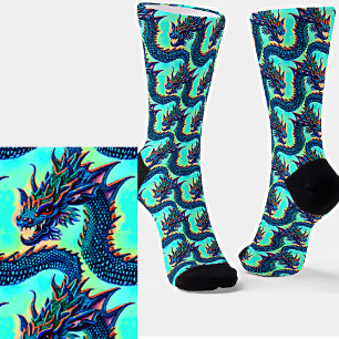 Chaussette Joli bébé dragon bleu Kawaii sur Aqua 