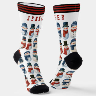 Chaussette Joli Bonhomme de Neige Blanc Noël Personnalisé