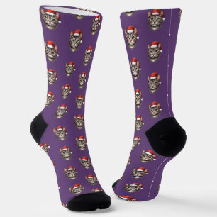 Chaussette Joli chat de Noël festif avec chapeau de Père Noël