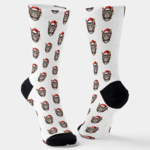 Chaussette Joli chat de Noël festif avec chapeau de Père Noël