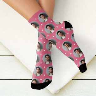 Chaussette Joli cœur de photo de petit ami personnalisé rose