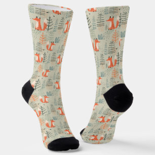 Chaussette Joli Doodle Fox Forest Motif de bois