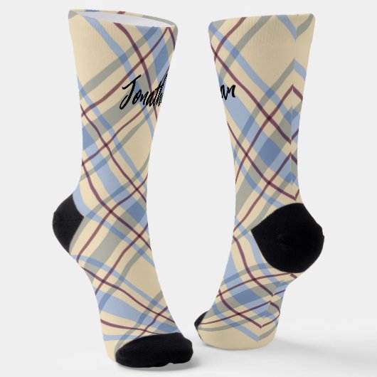 Chaussette Joli écossais monogrammed beige écossais script ta (Angulaire)