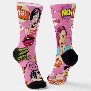 Chaussette Joli et preppy fun design pop art rose