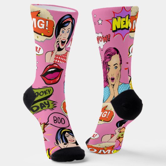 Chaussette Joli et preppy fun design pop art rose (Angulaire)
