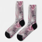 Chaussette joli fleurs rose floral et grise girly (Gauche)