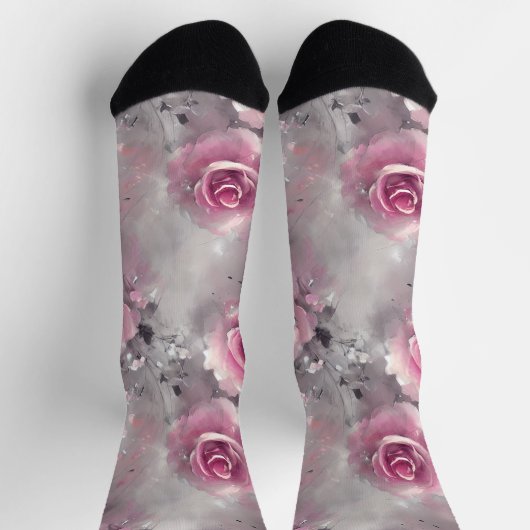 Chaussette joli fleurs rose floral et grise girly (Haut)