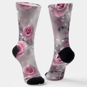 Chaussette joli fleurs rose floral et grise girly (Angulaire)