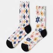 Chaussette Joli Floral Et Jacquard Diamond Motif Fun Odd (Gauche)