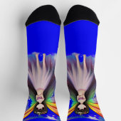 Chaussette Joli Imaginaire fée avec ailes roses sur bleu (Haut)