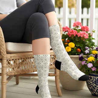 Chaussette Joli motif floral ivoire et gris
