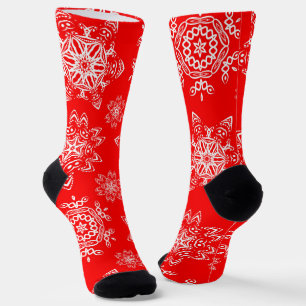 Chaussette Joli Noël Rouge et blanc Flakes Motif