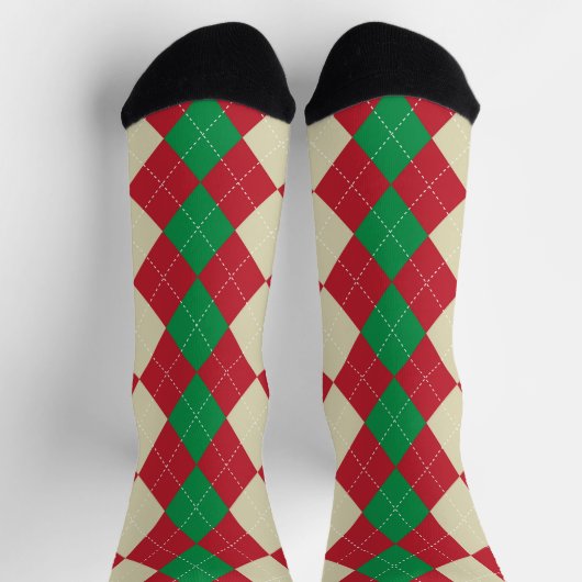 Chaussette Joli Noël Rouge Vert et Beige Plaid Motif (Haut)