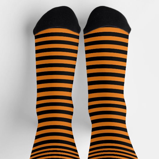 Chaussette Joli noir orange rayures horizontales fun Hallowee (Haut)