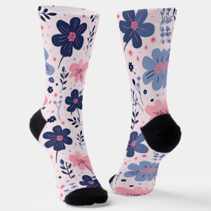Chaussette Joli pastel rose et bleu floral jardin de printemp