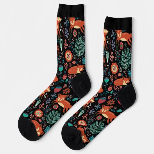 Chaussette Joli Renard Rouge Et Fleurs Motif (Gauche)
