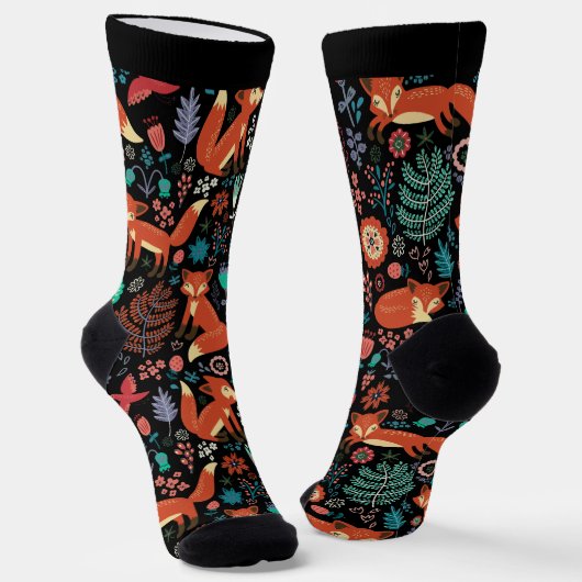 Chaussette Joli Renard Rouge Et Fleurs Motif (Angulaire)