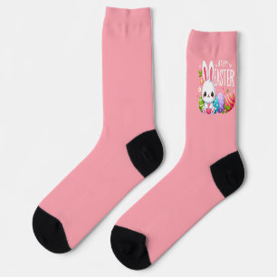 Chaussette Joli, rose et heureux lapin de Pâques