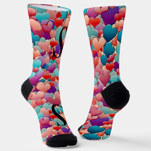 Chaussette Joli rose turquoise, coeur violet, monogramme