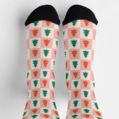 Chaussette Joli sapin de Noël motif vert rétro rose (Haut)