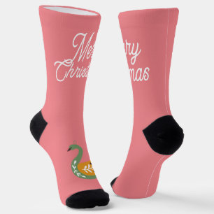 Chaussette Joli Swan Art populaire traditionnel Noël rose