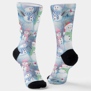 Chaussette Jolie saison hivernale Snowmen Aquarelle Art