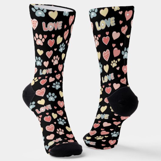 Chaussette Jolis motifs de pattes et de cœurs pastel "AMOUR" (Angulaire)
