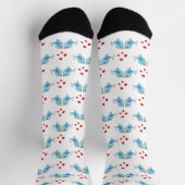 Chaussette Jolis Petits Oiseaux Bleus sur Fond Blanc (Haut)