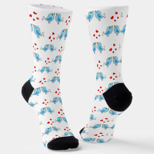 Chaussette Jolis Petits Oiseaux Bleus sur Fond Blanc
