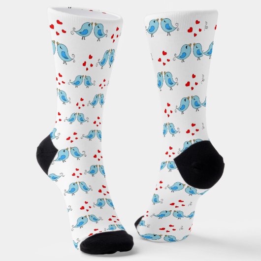 Chaussette Jolis Petits Oiseaux Bleus sur Fond Blanc (Angulaire)