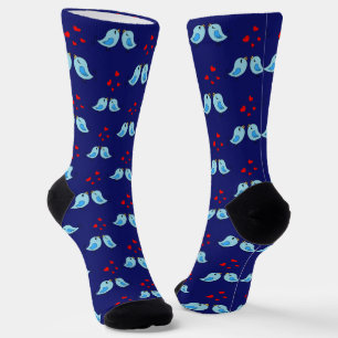 Chaussette Jolis Petits Oiseaux Bleus sur Fond Bleu