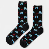 Chaussette Jolis Petits Oiseaux Bleus sur Fond Noir (Gauche)