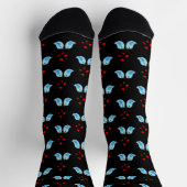 Chaussette Jolis Petits Oiseaux Bleus sur Fond Noir (Haut)