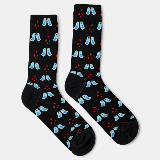 Chaussette Jolis Petits Oiseaux Bleus sur Fond Noir (Droite)