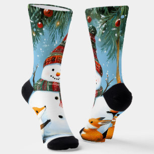 Chaussette Jolis renards et bonhomme de neige de la forêt hiv