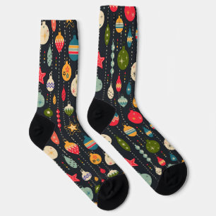 Chaussette Jouets de sapin de Noël rétro sur fond noir