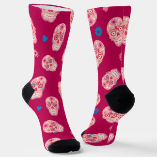Chaussette Jour des morts du crâne de sucre rose