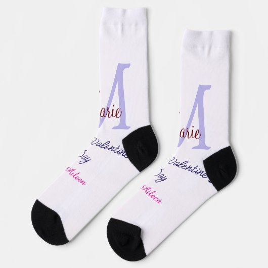 Chaussette Joyeuse Saint-Valentin pastel violet monogramme ro (Gauche)