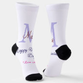Chaussette Joyeuse Saint-Valentin pastel violet monogramme ro (Angulaire)