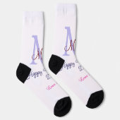 Chaussette Joyeuse Saint-Valentin pastel violet monogramme ro (Droite)
