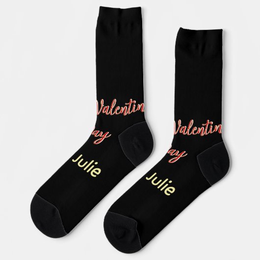 Chaussette Joyeuse Saint-Valentin rouge noir de nom stylé (Gauche)