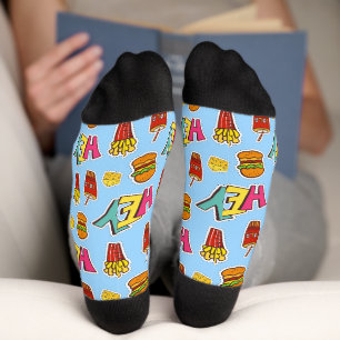 Chaussette Joyeuses couleurs amusant motif Hamburger Blue