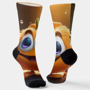 Chaussette Joyeux 3d Orange Animé, Greengrocer Crew Socks