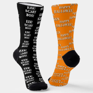 Chaussette Joyeux Halloween Eek Effrayant Boo Orange Noir