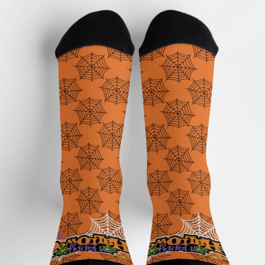 Chaussette Joyeux Halloween Orange Black Spiderweb mignonne (Haut)